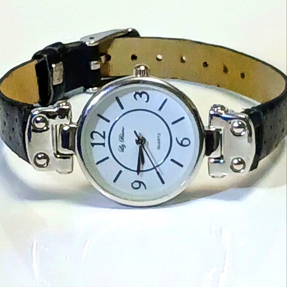 Ladies Liz Blane Polished Stainless Steel Watch Black Straps
